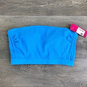 Blue ribbed bandeau swim bikini top